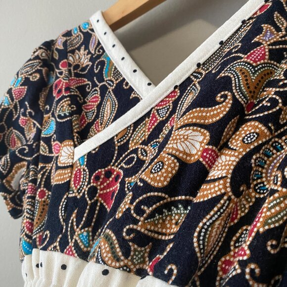 Handmade Children's 100% Cotton Multicolour Pattern Off White Polka Dot Dress - Picture 12 of 14